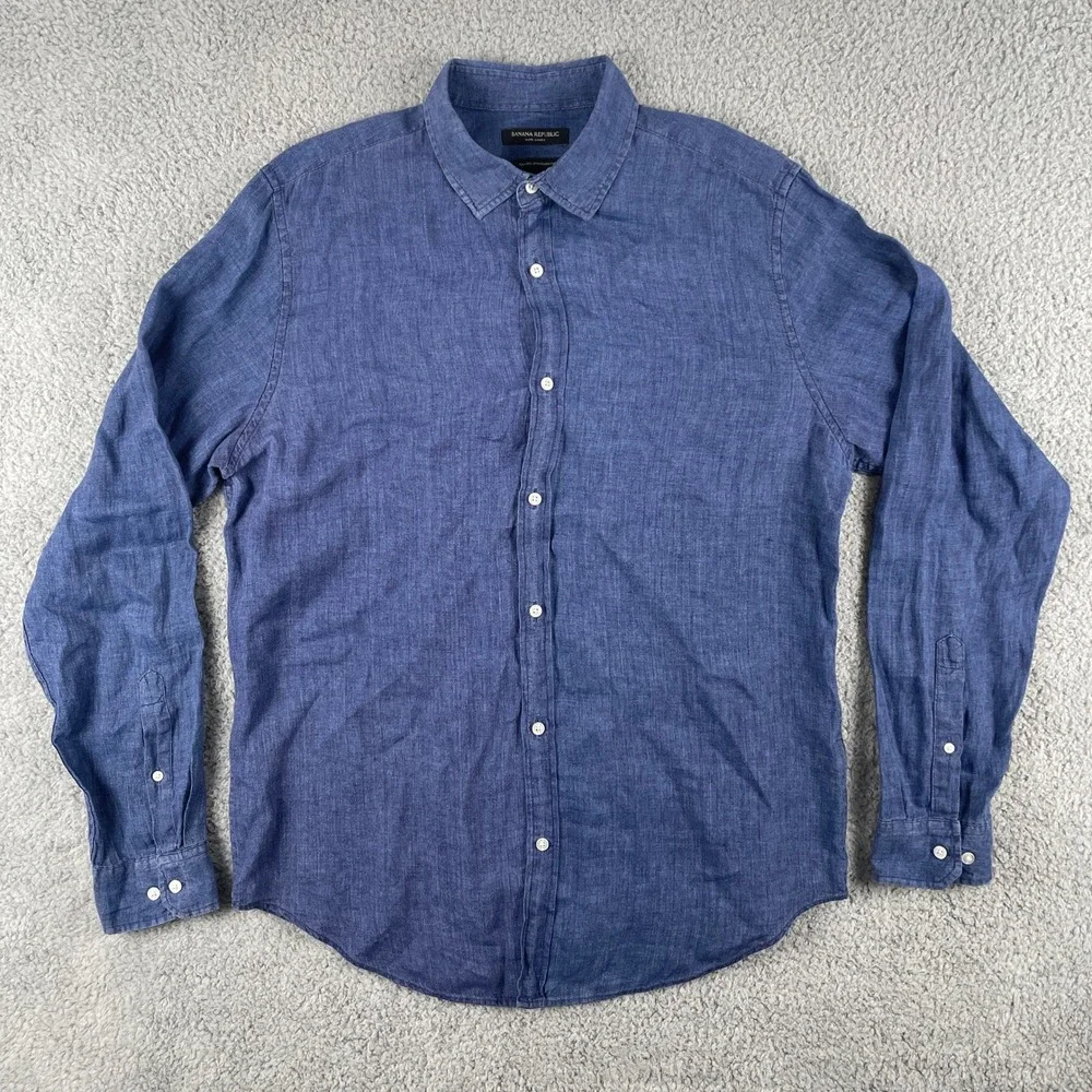 Banana Republic Shirt Mens XL Blue White Plaid‎ Long Sleeve Button Down Casual